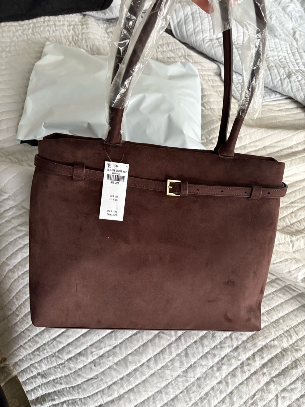 Abercrombie and Fitch Brown Suede Tote Bag with Belt Detail